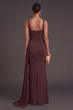 Thick Straps Reddish Brown Mermaid Long Ruched Formal Dress with Drape