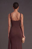 Thick Straps Reddish Brown Mermaid Long Ruched Formal Dress with Drape