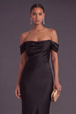 Black Backless Off the Shoulder Long Formal Dress