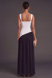 A Line Black and White Pleated Long Formal Dress with Slit