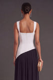 A Line Black and White Pleated Long Formal Dress with Slit