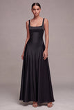 Satin A Line Thick Straps Plum Long Formal Dress