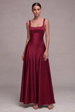 Satin A Line Thick Straps Plum Long Formal Dress
