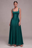 Satin A Line Thick Straps Plum Long Formal Dress