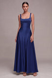 Satin A Line Thick Straps Plum Long Formal Dress