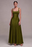 Satin A Line Thick Straps Plum Long Formal Dress