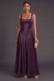 Satin A Line Thick Straps Plum Long Formal Dress