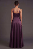 Satin A Line Thick Straps Plum Long Formal Dress