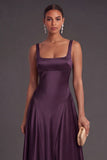 Satin A Line Thick Straps Plum Long Formal Dress