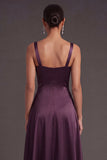Satin A Line Thick Straps Plum Long Formal Dress