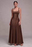 Satin A Line Thick Straps Plum Long Formal Dress