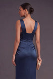 Corset Navy Mermaid Ruched Long Formal Dress