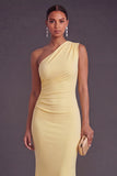 Daffodil One Shoulder Mermaid Ruched Long Formal Dress