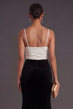 Black and White Mermaid Spaghetti Straps Ruched Long Formal Dress with Slit