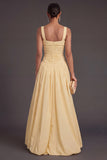 A Line Daffodil Thick Straps Long Formal Dress with Slit