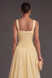 A Line Daffodil Thick Straps Long Formal Dress with Slit