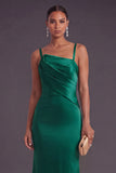 Mermaid Dark Green Thick Straps Ruched Long Formal Dress