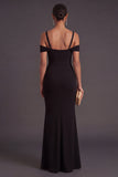 Black Mermaid Cold Shoulder Ruched Long Formal Dress with Slit