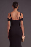 Black Mermaid Cold Shoulder Ruched Long Formal Dress with Slit