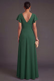 High Low Dark Green V Neck Ruffled Formal Dress