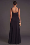 A Line Black Thick Straps Long Formal Dress with Slit