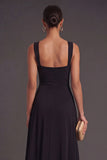 A Line Black Thick Straps Long Formal Dress with Slit