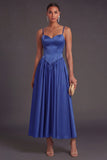 High Waist Royal Blue A Line Long Formal Dress