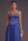 High Waist Royal Blue A Line Long Formal Dress