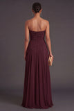 Burgundy A Line Strapless Long Formal Dress