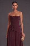 Burgundy A Line Strapless Long Formal Dress