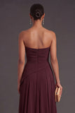 Burgundy A Line Strapless Long Formal Dress