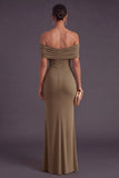 Khaki Mermaid Off the Shoulder Ruched Long Formal Dress
