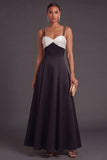 Black and White A Line Spaghetti Straps Long Formal Dress
