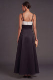 Black and White A Line Spaghetti Straps Long Formal Dress