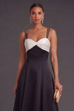 Black and White A Line Spaghetti Straps Long Formal Dress