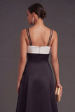 Black and White A Line Spaghetti Straps Long Formal Dress