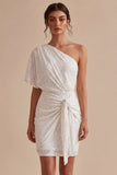 One Shoulder Glitter Bodycon Little White Dress