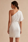One Shoulder Glitter Bodycon Little White Dress