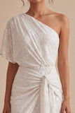 One Shoulder Glitter Bodycon Little White Dress