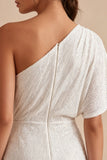 One Shoulder Glitter Bodycon Little White Dress