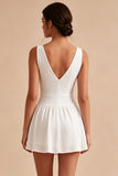 A Line Floral V Neck Little White Dress