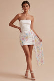 Strapless Bodycon Backless Little White Dress with Drape