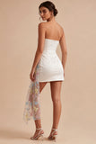 Strapless Bodycon Backless Little White Dress with Drape