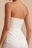 Strapless Bodycon Backless Little White Dress with Drape