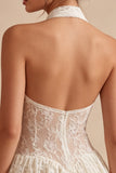 Ivory Lace Floral A Line Short Engagement Dress