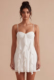 A Line Ruffled Spaghetti Straps Little White Dress