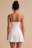 A Line Ruffled Spaghetti Straps Little White Dress