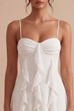 A Line Ruffled Spaghetti Straps Little White Dress