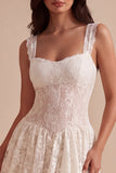 Lace Thick Straps A Line Floral Little White Dress