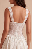 Lace Thick Straps A Line Floral Little White Dress